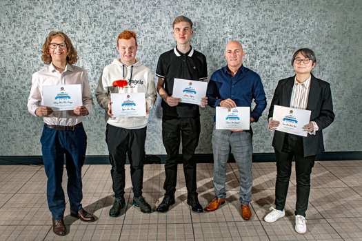 (L-R) Winners Riley MacRae Duffy, Logan Van Beuge, Aidan Rogan, Steven McKnight and Ines Hiu Wai Law